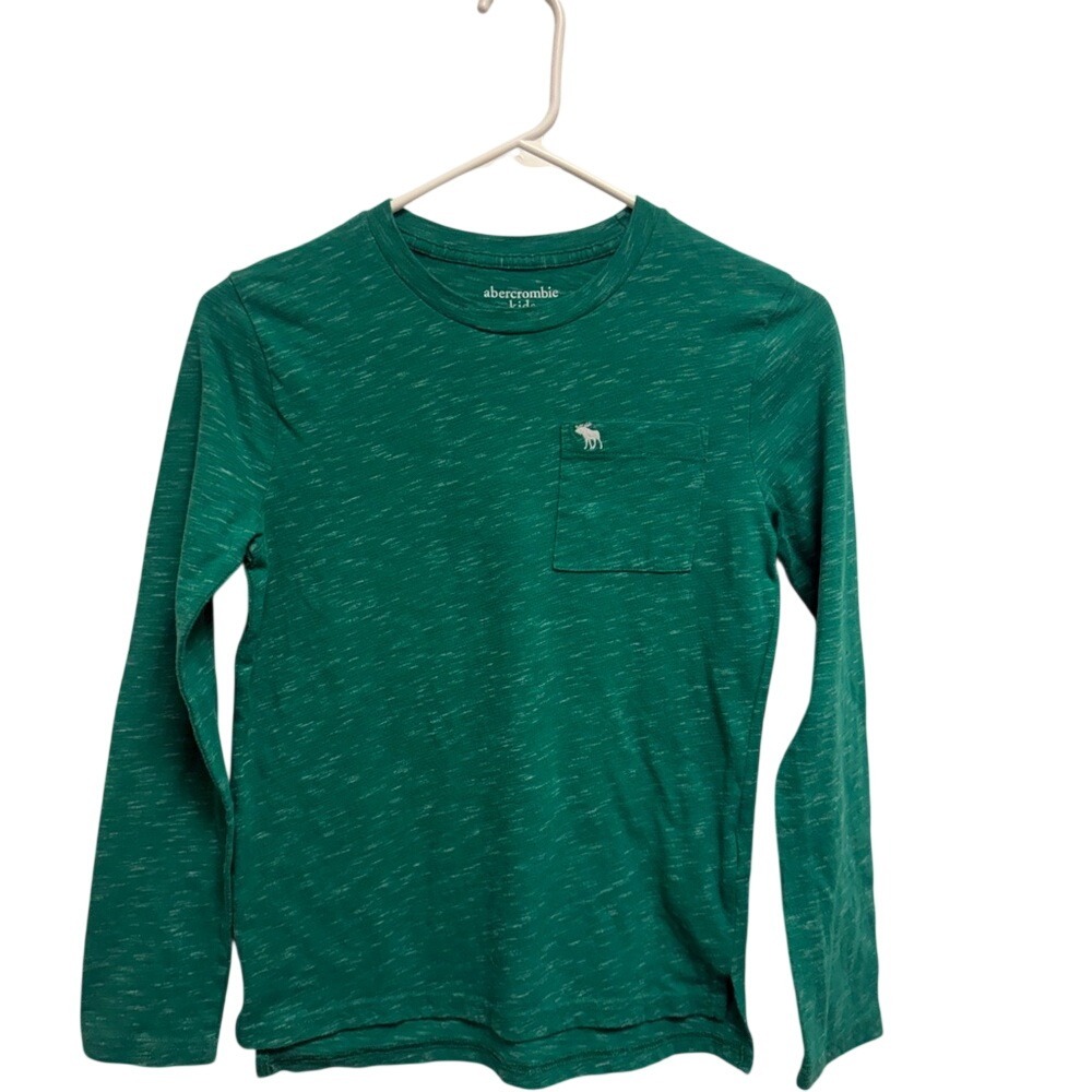 Abercrombie Kids Green Slub Knit Long Sleeve Pocket Tee Shirt Boys Size 9/10